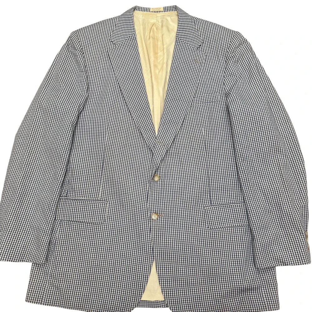 Orvis Sport Coat Mens 46L Blue Gingham Check Blazer Vintage Made in USA Cotton